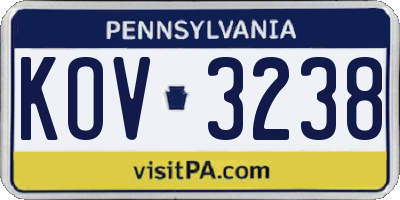 PA license plate KOV3238