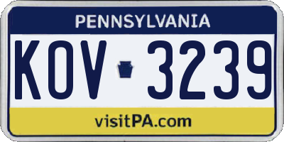 PA license plate KOV3239