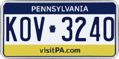 PA license plate KOV3240