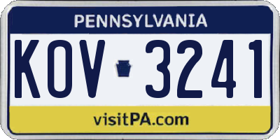 PA license plate KOV3241