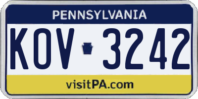 PA license plate KOV3242