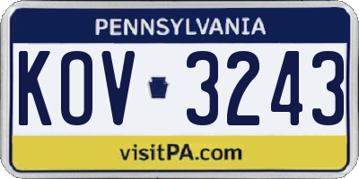 PA license plate KOV3243