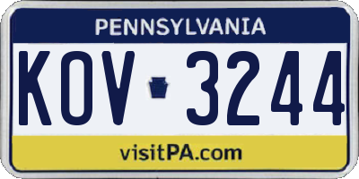 PA license plate KOV3244