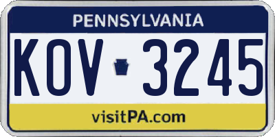 PA license plate KOV3245