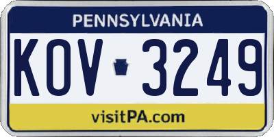 PA license plate KOV3249