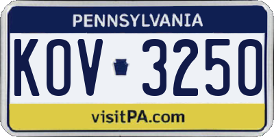 PA license plate KOV3250