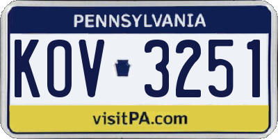 PA license plate KOV3251