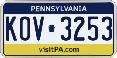 PA license plate KOV3253