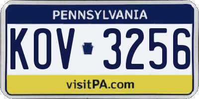 PA license plate KOV3256