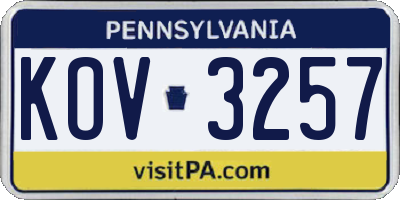 PA license plate KOV3257