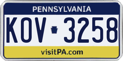 PA license plate KOV3258