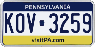 PA license plate KOV3259