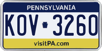 PA license plate KOV3260
