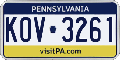 PA license plate KOV3261