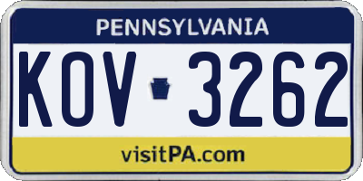 PA license plate KOV3262