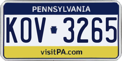 PA license plate KOV3265