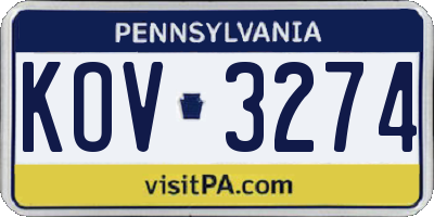 PA license plate KOV3274