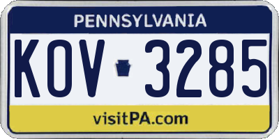 PA license plate KOV3285