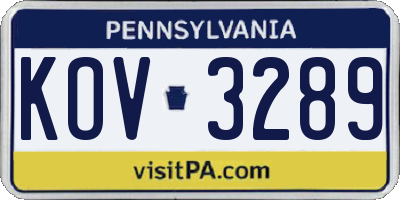 PA license plate KOV3289