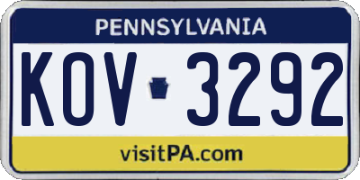 PA license plate KOV3292