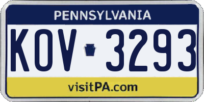 PA license plate KOV3293