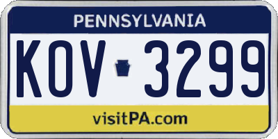 PA license plate KOV3299