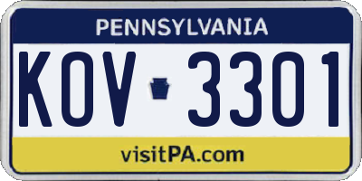PA license plate KOV3301