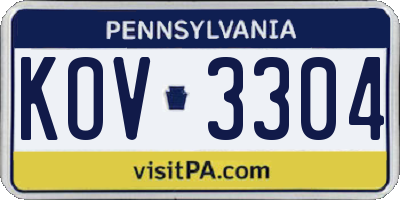 PA license plate KOV3304