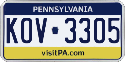 PA license plate KOV3305