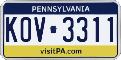 PA license plate KOV3311