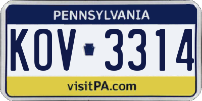 PA license plate KOV3314
