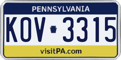 PA license plate KOV3315