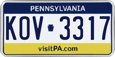 PA license plate KOV3317