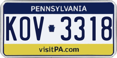 PA license plate KOV3318
