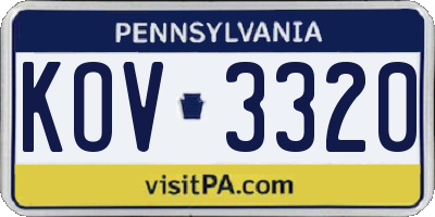 PA license plate KOV3320
