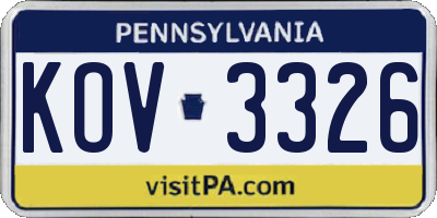 PA license plate KOV3326