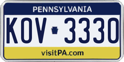 PA license plate KOV3330