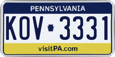 PA license plate KOV3331