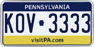 PA license plate KOV3333