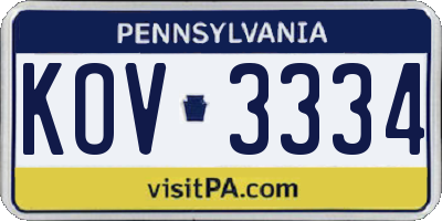 PA license plate KOV3334