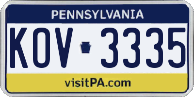 PA license plate KOV3335