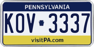 PA license plate KOV3337