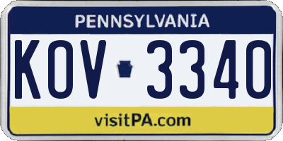 PA license plate KOV3340