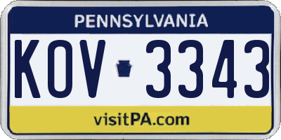 PA license plate KOV3343