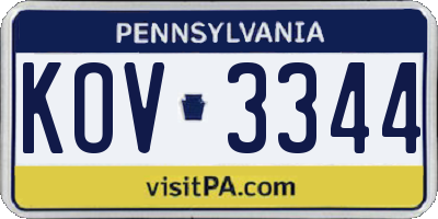 PA license plate KOV3344