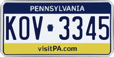 PA license plate KOV3345