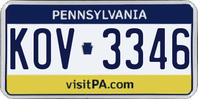 PA license plate KOV3346
