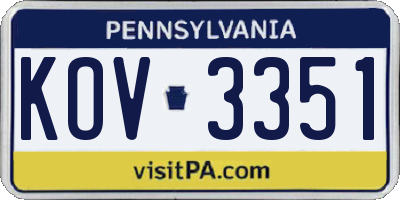 PA license plate KOV3351