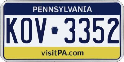 PA license plate KOV3352