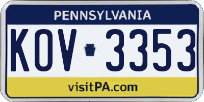 PA license plate KOV3353